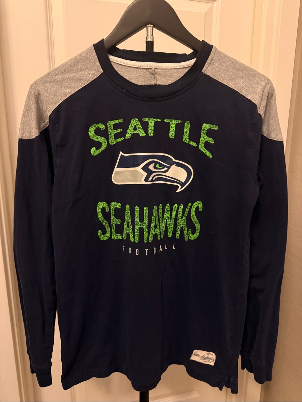 NFL Seattle Seahawks Long Sleeve Tee - Navy & Gray with Green Accent